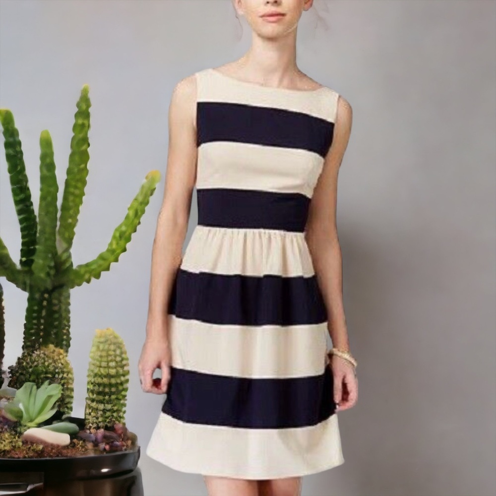 B. Darling Blue and Tan Striped Dress
